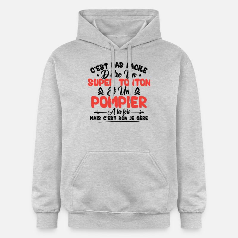 Super tonton et Pompier - Sweat à capuche Softstyle® Gildan Unisexe - gris clair chiné