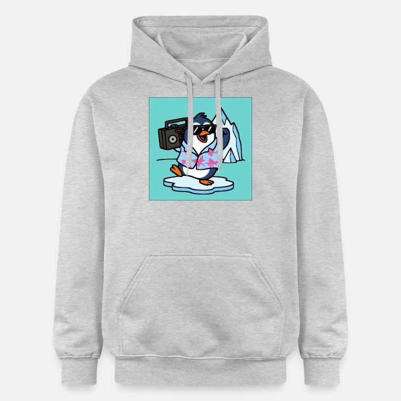Pingouin avec jukebox Drôles d’animaux - Sweat à capuche Softstyle® Gildan Unisexe - gris clair chiné