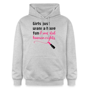 Frauenrechte - Gildan Unisex Softstyle® Midweight Hoodie - Hellgrau meliert - Vorne - Liana (172cm) & Jaron (178cm)