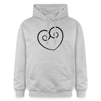 HERZ. HERZ. HEILIGER VALENTINSTAG. LIEBE. LIEBE. HERZ - Gildan Unisex Softstyle® Midweight Hoodie - Hellgrau meliert - Vorne - Liana (172cm) & Jaron (178cm)