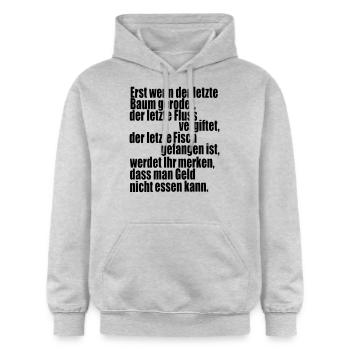 Erst wenn der letzte Baum gerodet Kapitalismus - Gildan Unisex Softstyle® Midweight Hoodie - Hellgrau meliert - Vorne - Liana (172cm) & Jaron (178cm)