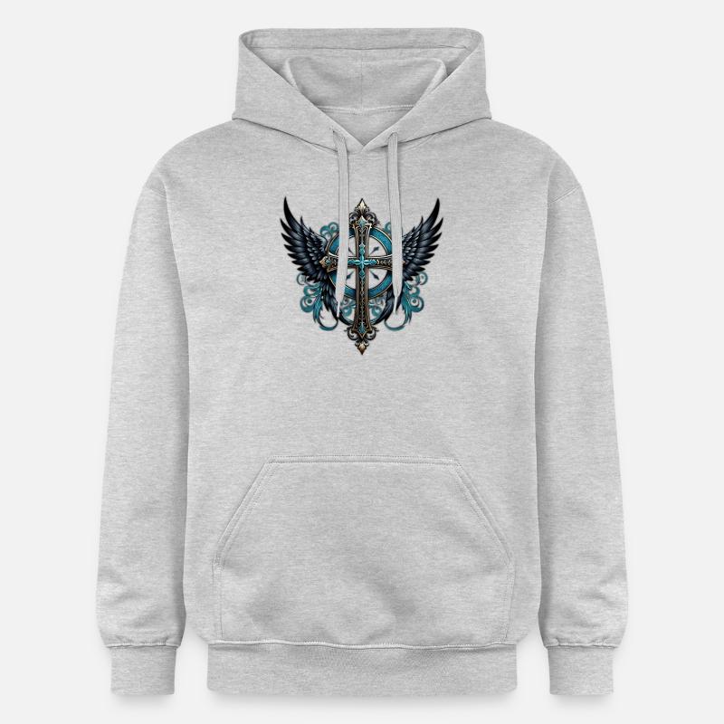 Croix ornée d’ailes. - Sweat à capuche Softstyle® Gildan Unisexe - gris clair chiné