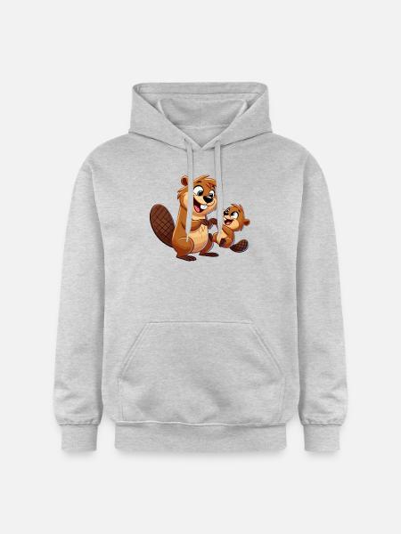 Bibermutter mit herumtollendem Kind - Gildan Unisex Softstyle® Midweight Hoodie - Hellgrau meliert