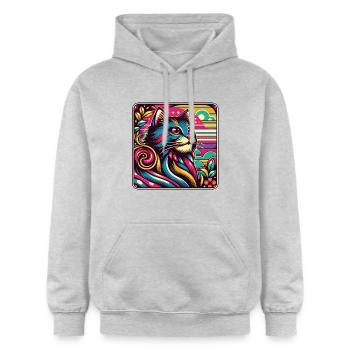 Buntes dekoratives Katzenportrait - Gildan Unisex Softstyle® Midweight Hoodie - Hellgrau meliert - Vorne - Liana (172cm) & Jaron (178cm)