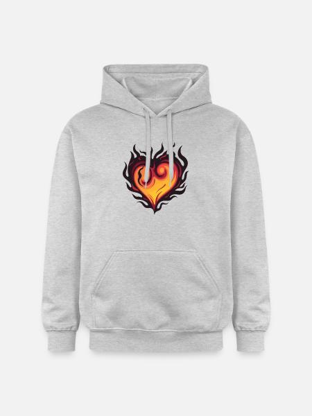 Hjärta, Flamma, Brand, Kärlek - Gildan luvtröja unisex Softstyle® Midweight - ljusgråmelerad