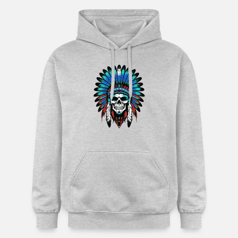 Crâne de chef indien Apache - Sweat à capuche Softstyle® Gildan Unisexe - gris clair chiné