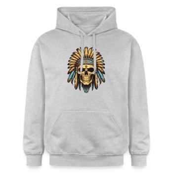 Crâne de chef indien Apache - Sweat à capuche Softstyle® Gildan Unisexe - gris clair chiné - Devant - Liana (172cm) & Jaron (178cm)