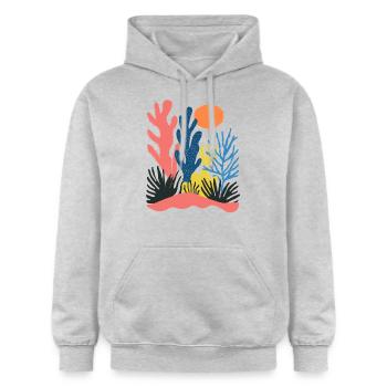 Matisse inspiriert: Abstraktes Naturmuster Bunt - Gildan Unisex Softstyle® Midweight Hoodie - Hellgrau meliert - Vorne - Liana (172cm) & Jaron (178cm)