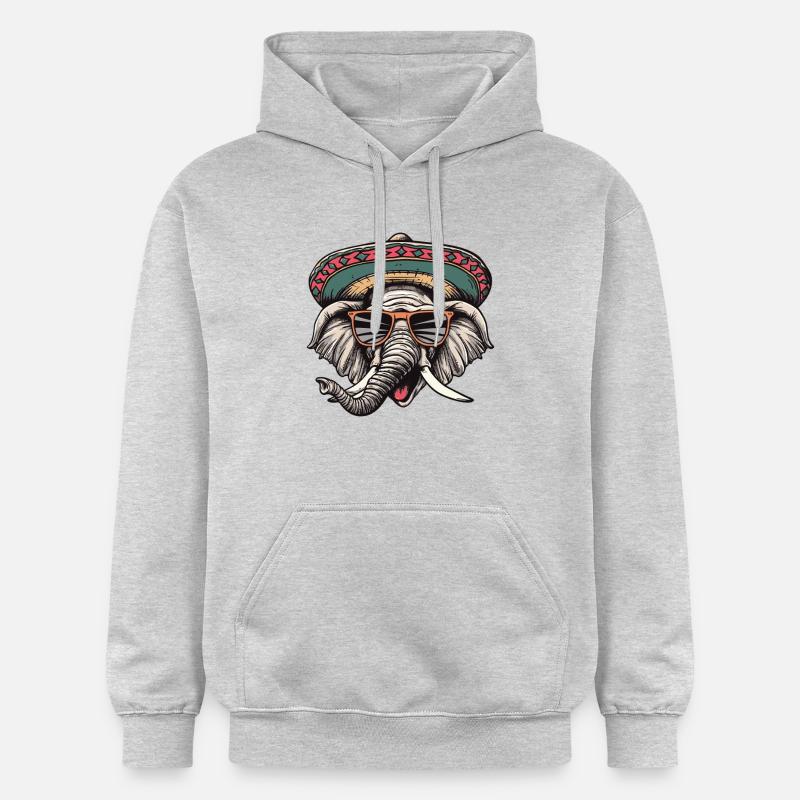 éléphant bande dessinée drôle sombrero - Sweat à capuche Softstyle® Gildan Unisexe - gris clair chiné
