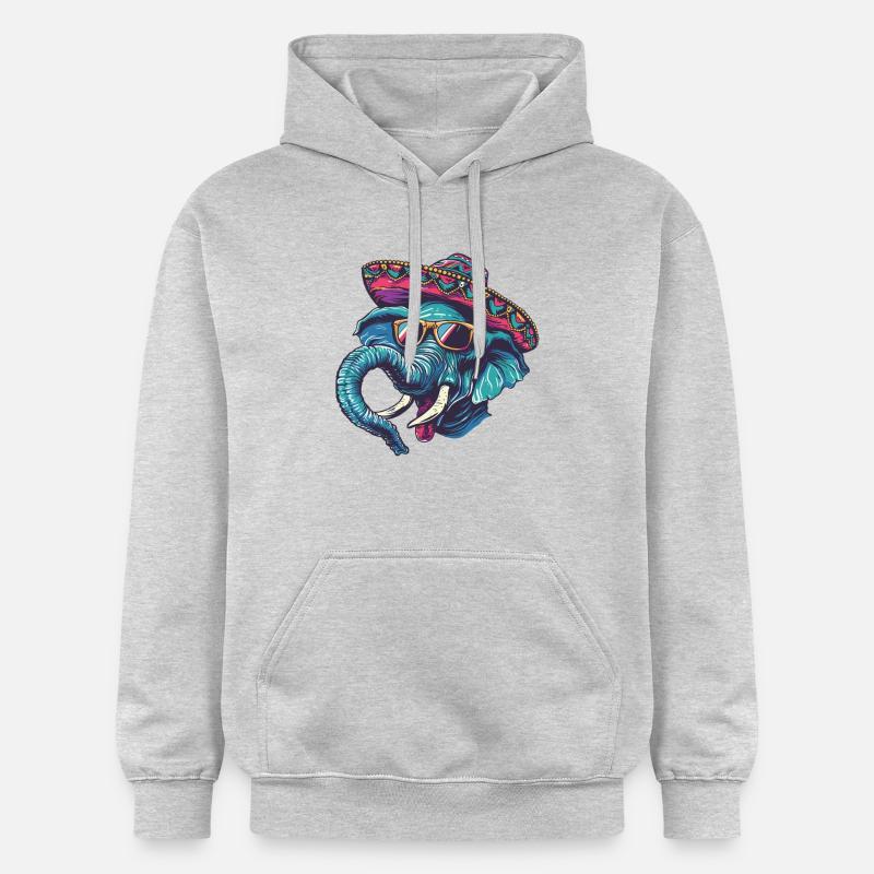 éléphant bande dessinée drôle sombrero - Sweat à capuche Softstyle® Gildan Unisexe - gris clair chiné