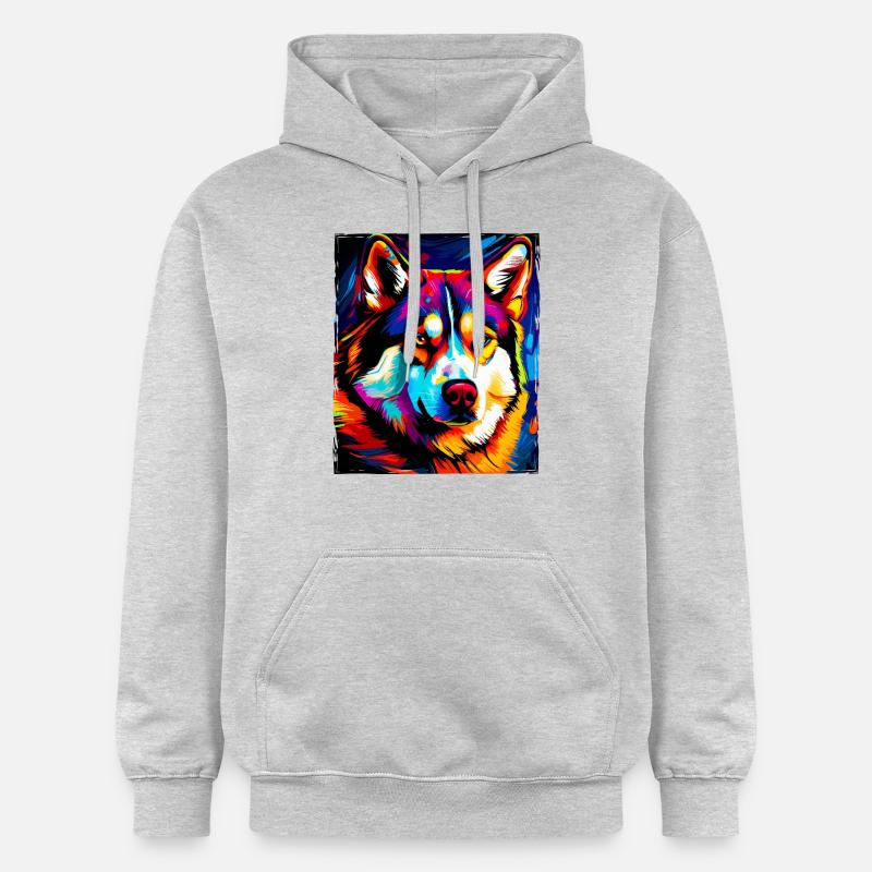 Portrait de chien husky - Sweat à capuche Softstyle® Gildan Unisexe - gris clair chiné