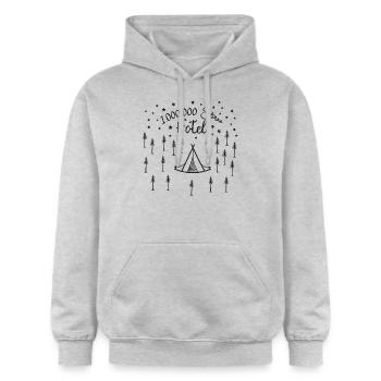 Camping 1.000.000 Millionen Sterne Hotel Camper - Gildan Unisex Softstyle® Midweight Hoodie - Hellgrau meliert - Vorne - Liana (172cm) & Jaron (178cm)