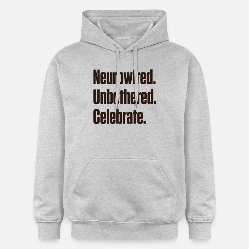 Neurocâblé. Imperturbable. Fêter ça. ND Pride - Sweat à capuche Softstyle® Gildan Unisexe - gris clair chiné