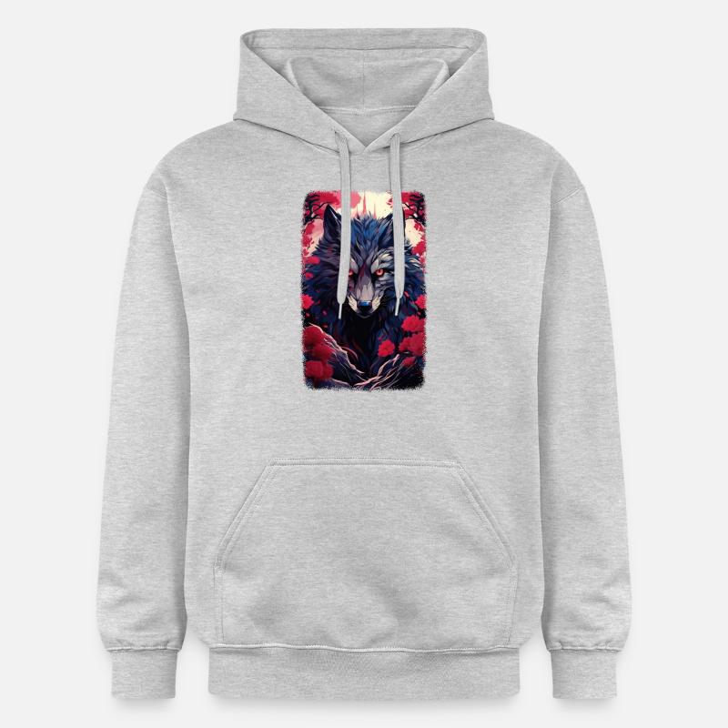 Loup Renard Esthétique Japonais Kitsune - Sweat à capuche Softstyle® Gildan Unisexe - gris clair chiné