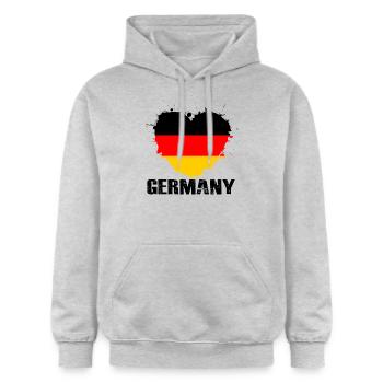 Fußball Deutschland Flagge 2024 Trikot EM - Gildan Unisex Softstyle® Midweight Hoodie - Hellgrau meliert - Vorne - Liana (172cm) & Jaron (178cm)