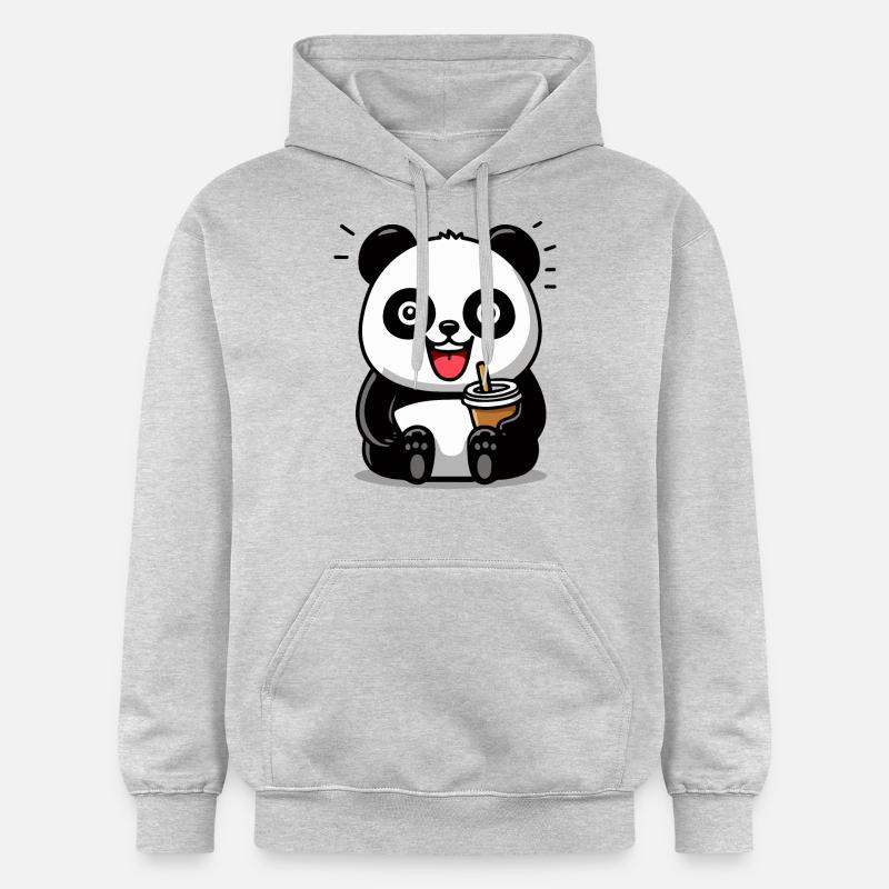 Panda mignon avec boisson - Sweat à capuche Softstyle® Gildan Unisexe - gris clair chiné