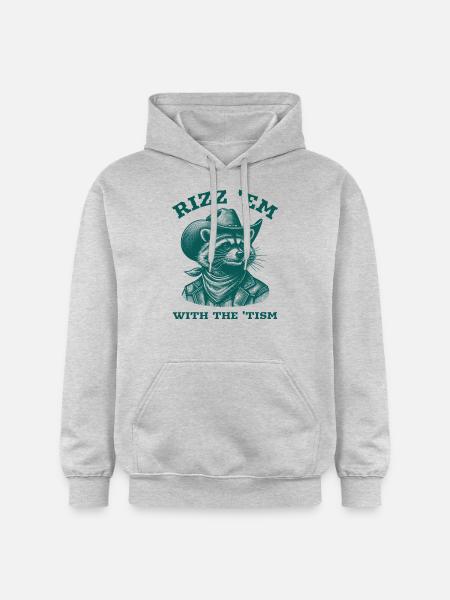 Rizz 'Em med 'Tism Raccoon Cowboy Western - Gildan Softstyle® Midweight unisex-hoodie - lysegrå meleret