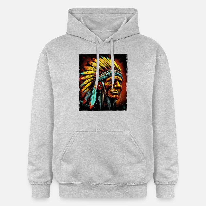 Apache Indianer Häuptling Totenkopf - Gildan Unisex Softstyle® Midweight Hoodie - Hellgrau meliert