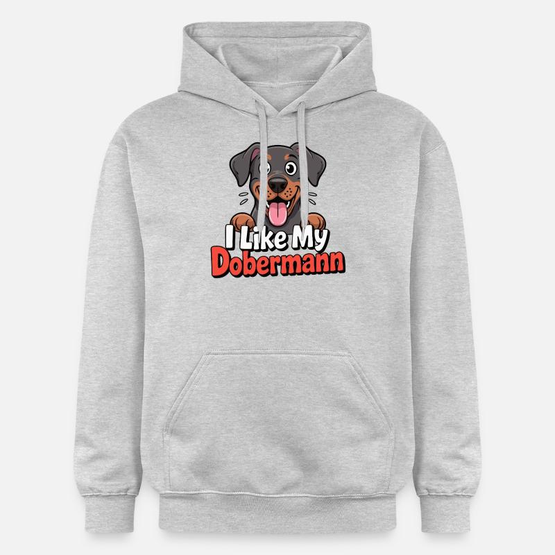 J’aime mon chien Doberman Love - Sweat à capuche Softstyle® Gildan Unisexe - gris clair chiné