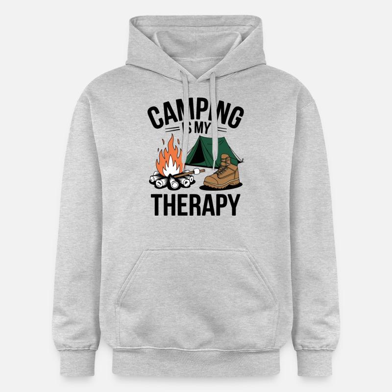Le camping est ma thérapie - Sweat à capuche Softstyle® Gildan Unisexe - gris clair chiné