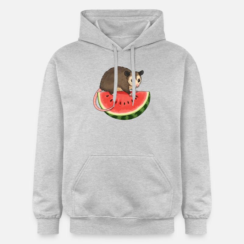 Opossum à la pastèque - Sweat à capuche Softstyle® Gildan Unisexe - gris clair chiné