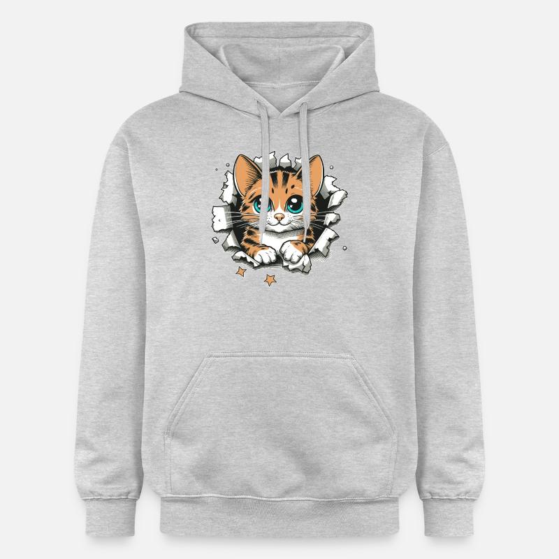 Chat mignon déchiré - Sweat à capuche Softstyle® Gildan Unisexe - gris clair chiné