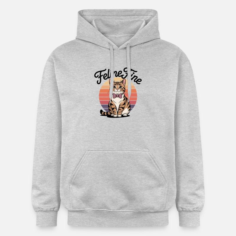 Feline Fine – Chat Sunset Rétro - Sweat à capuche Softstyle® Gildan Unisexe - gris clair chiné