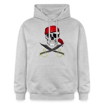 Crâne de pirate - Sweat à capuche Softstyle® Gildan Unisexe - gris clair chiné - Devant - Liana (172cm) & Jaron (178cm)