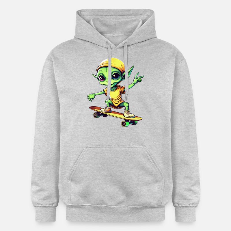 Alien vert sur skateboard : Intergalactique - Sweat à capuche Softstyle® Gildan Unisexe - gris clair chiné