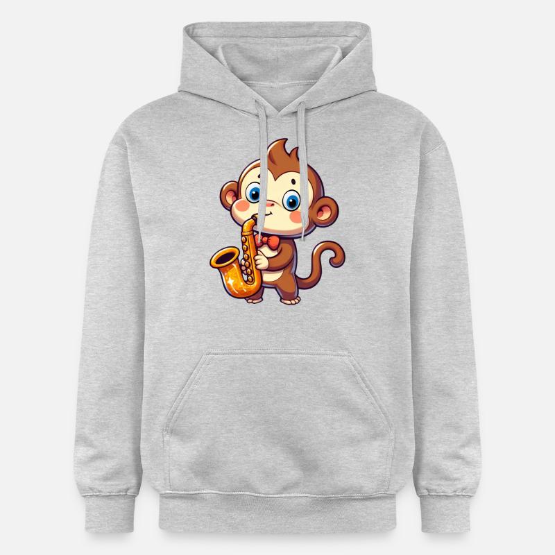 Jazz Singe Saxophoniste Musique Chimpanzé - Sweat à capuche Softstyle® Gildan Unisexe - gris clair chiné