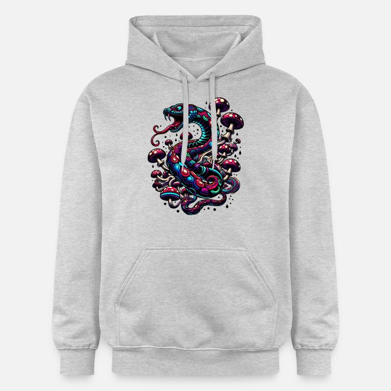 Serpent psychédélique aux champignons - Sweat à capuche Softstyle® Gildan Unisexe - gris clair chiné