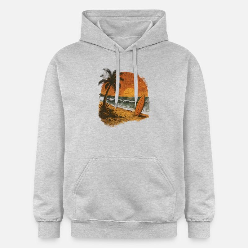 Palmier plage planche de surf - Sweat à capuche Softstyle® Gildan Unisexe - gris clair chiné