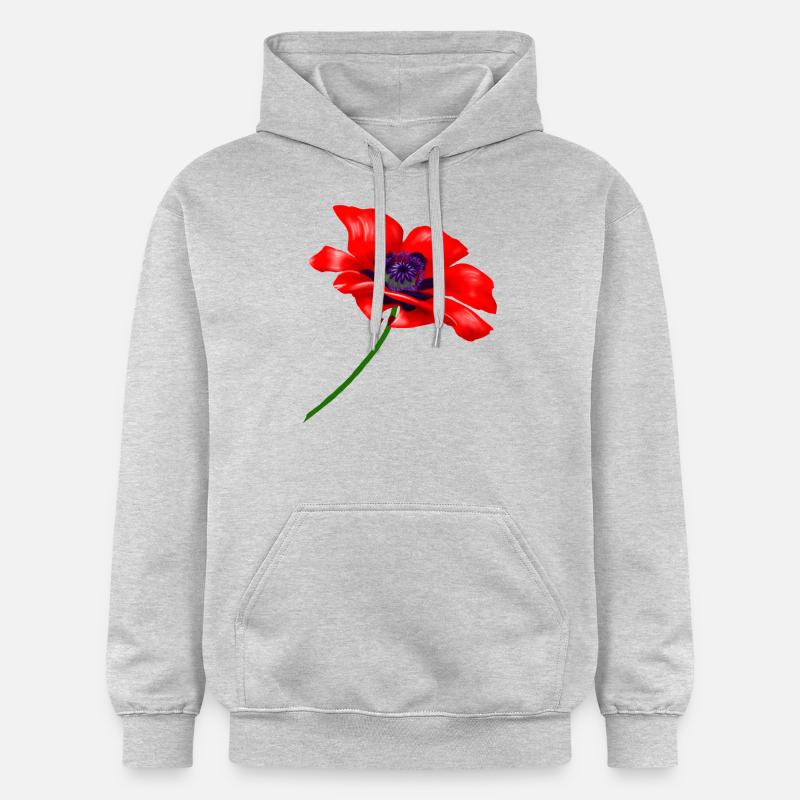 Fleur de pavot rouge,poppy rouge - Sweat à capuche Softstyle® Gildan Unisexe - gris clair chiné