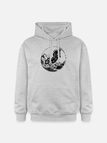 Springender Mountainbiker mit Fahrrad - Gildan Unisex Softstyle® Midweight Hoodie - Hellgrau meliert