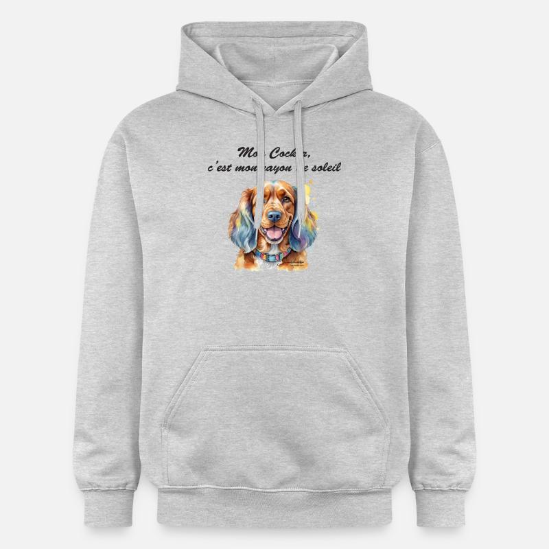 Cocker rayon de soleil - Sweat à capuche Softstyle® Gildan Unisexe - gris clair chiné