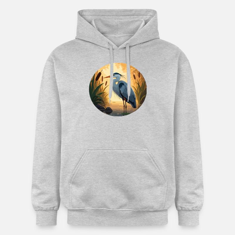 Héron bleu par rétroéclairage - Sweat à capuche Softstyle® Gildan Unisexe - gris clair chiné