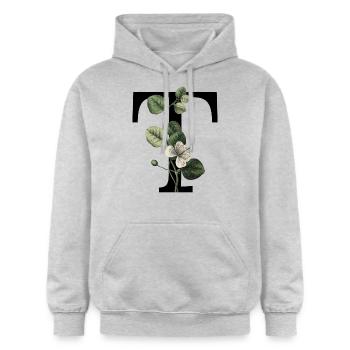 Grüner botanischer Buchstabe T - Gildan Unisex Softstyle® Midweight Hoodie - Hellgrau meliert - Vorne - Liana (172cm) & Jaron (178cm)