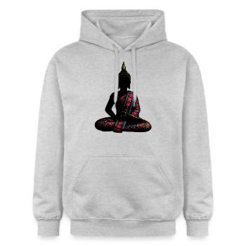 Buddha - Gildan Unisex Softstyle® Midweight Hoodie - Hellgrau meliert - Vorne - Liana (172cm) & Jaron (178cm)