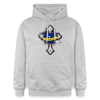 Curacao - Gildan Unisex Softstyle® Midweight Hoodie - Hellgrau meliert - Vorne - Liana (172cm) & Jaron (178cm)