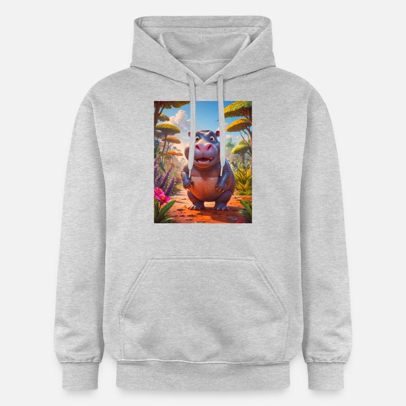 animaux africains super mignons – Hippopotame - Sweat à capuche Softstyle® Gildan Unisexe - gris clair chiné
