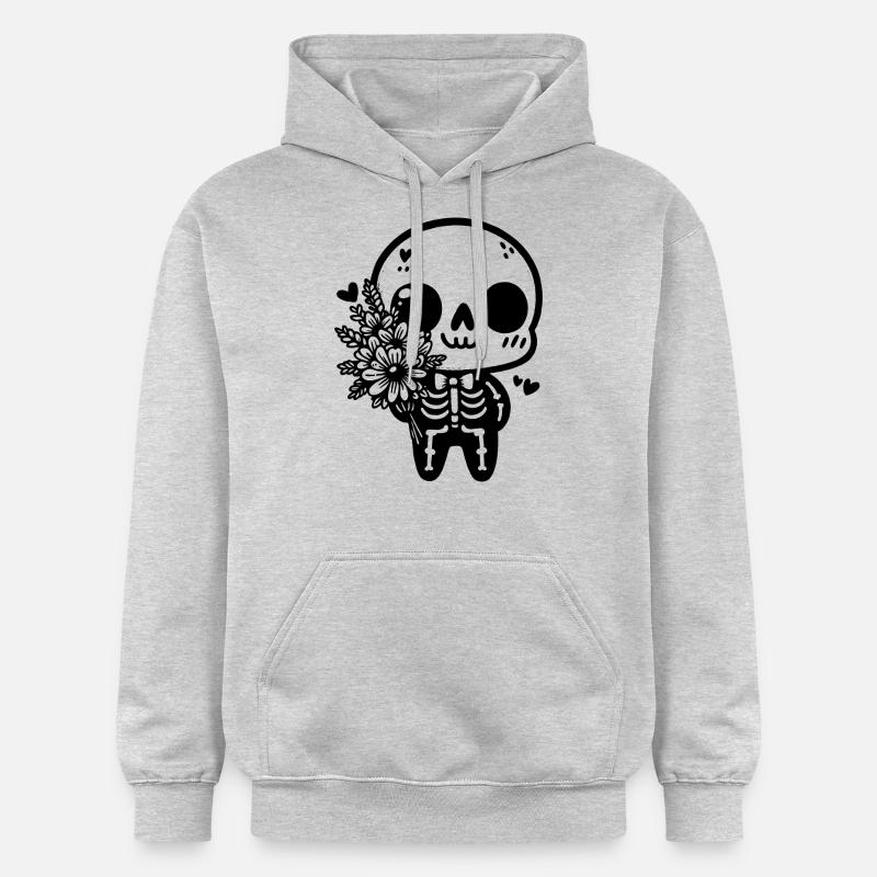 Squelette et Fleurs - Élégance Macabre - Sweat à capuche Softstyle® Gildan Unisexe - gris clair chiné