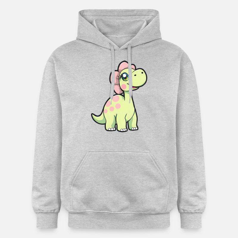 Joyeux dinosaure jaune à pois roses - Sweat à capuche Softstyle® Gildan Unisexe - gris clair chiné