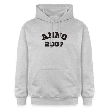 Anno 2007 Geburtstag Geburtsjahr - Gildan Unisex Softstyle® Midweight Hoodie - Hellgrau meliert - Vorne - Liana (172cm) & Jaron (178cm)