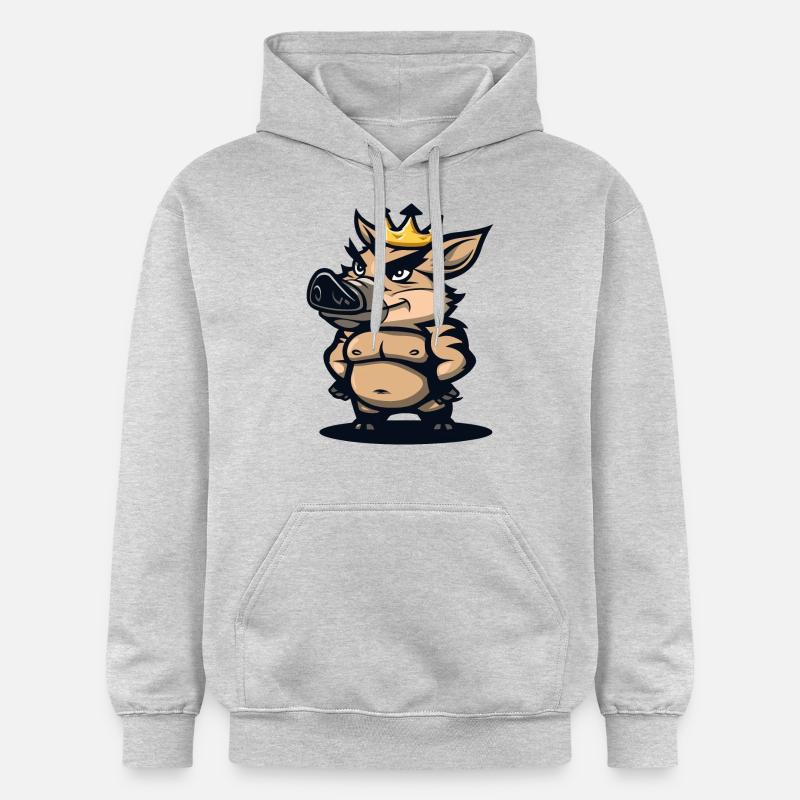 Cochon Bande Dessinée Couronne Sanglier - Sweat à capuche Softstyle® Gildan Unisexe - gris clair chiné