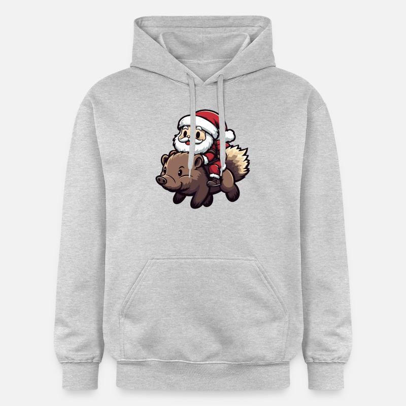 hérisson Père Noël dessin animé - Sweat à capuche Softstyle® Gildan Unisexe - gris clair chiné