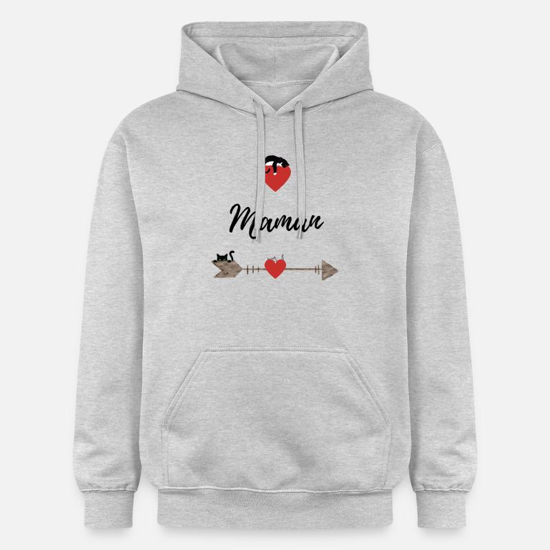 Maman, coeurs et chats - Sweat à capuche Softstyle® Gildan Unisexe - gris clair chiné