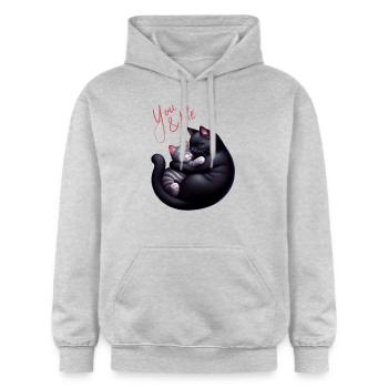 Du und ich, schwarz-grau chatten - Gildan Unisex Softstyle® Midweight Hoodie - Hellgrau meliert - Vorne - Liana (172cm) & Jaron (178cm)