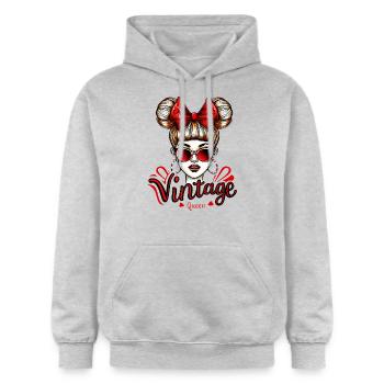 Vintage Queen Retro Face Design - Gildan Unisex Softstyle® Midweight Hoodie - Hellgrau meliert - Vorne - Liana (172cm) & Jaron (178cm)