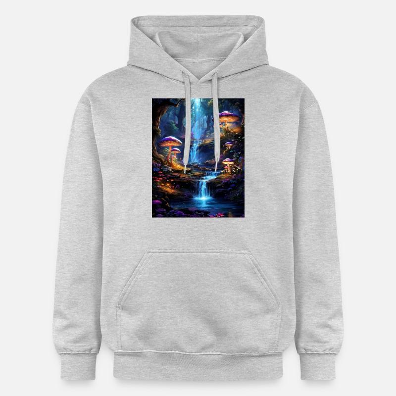 Magischer Wald mit Wasserfall - Gildan Unisex Softstyle® Midweight Hoodie - Hellgrau meliert
