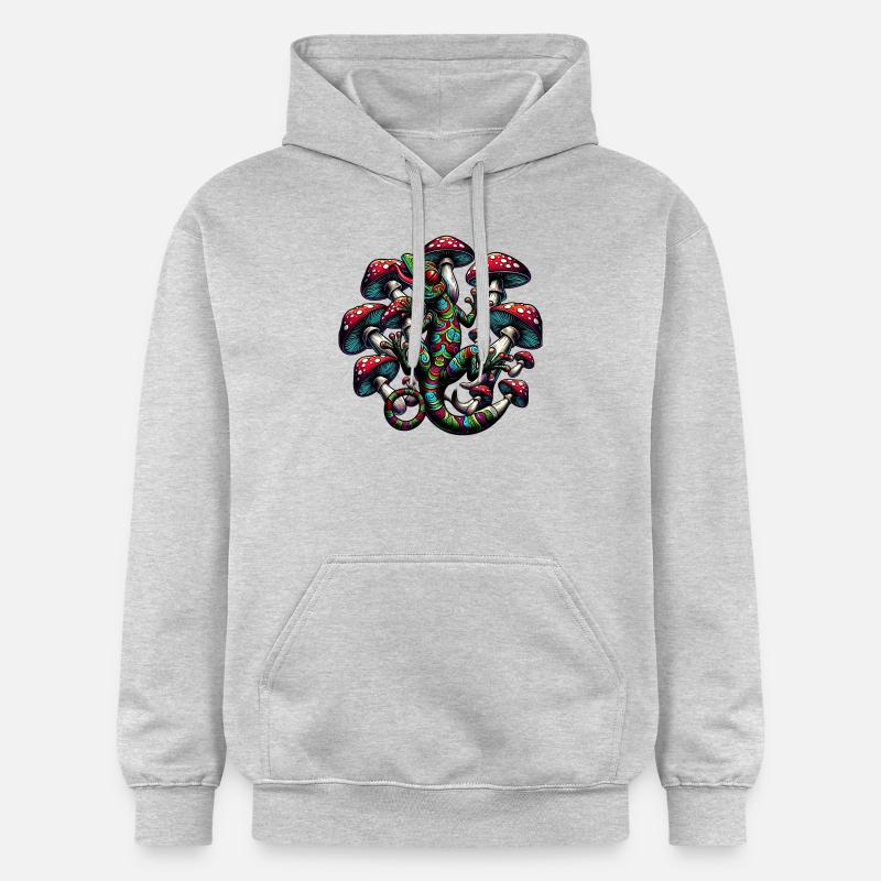 Gecko psychédélique aux champignons - Sweat à capuche Softstyle® Gildan Unisexe - gris clair chiné